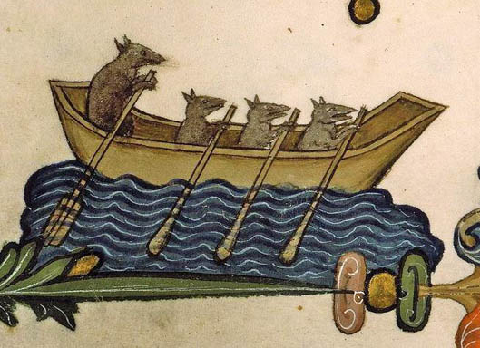 a Rats rowing (Ste-GeneviÃ¨ve, MS 143, 14th c.)