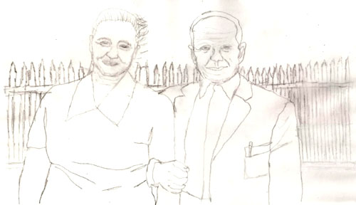 szkic babci i dziadka